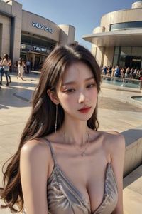 AI Generated Realistic Style: Glamorous Young Woman in Shimmering Evening Gown Urban Chic Fashion Model.-20