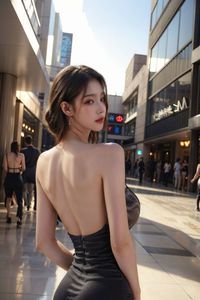 AI Generated Realistic Style: Glamorous Young Woman in Shimmering Evening Gown Urban Chic Fashion Model.-24