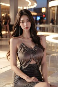 AI Generated Realistic Style: Glamorous Young Woman in Shimmering Evening Gown Urban Chic Fashion Model.-23