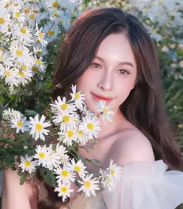 Enchanting Muse in White Chrysanthemum Field: A Portrait of Grace and Natural Beauty.-2