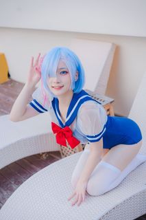 Cute Rem Swimsuit Cosplay by the Pool: Stunning Photos of Rem Coser in Bikini-3