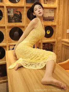 XiuRen No.10715: Li Shuang Er The Yellow Lace Dress Goddess, Pure Allure Amidst Vintage Charm-0