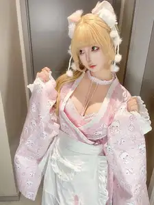 Captivating Coser Chunmomo: Pink Kimono Charm & Cute Cat Ears Part01-1