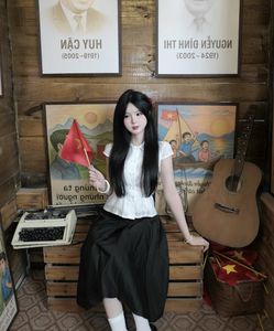 AI-like Hot Girl Checks In at 'Patriotic Cafe' in White Dress-6