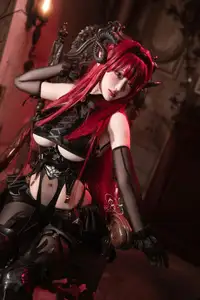 Coser Qie Qie Celia Transforms into Hindenburg: The Alluring Mystique of the Red-Haired Demoness in Unique Cosplay Photoshoot.-5