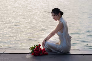 VGU No.59: Elegant Vietnamese Beauty by the Lake with Red Roses-5