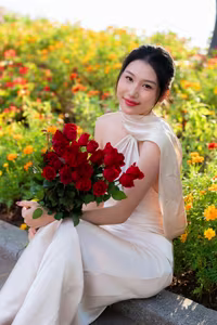 VGU No.59: Elegant Vietnamese Beauty by the Lake with Red Roses-6