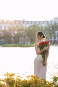 VGU No.59: Elegant Vietnamese Beauty by the Lake with Red Roses-16