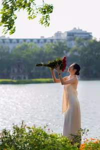 VGU No.59: Elegant Vietnamese Beauty by the Lake with Red Roses-15