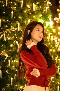 Radiant Smile Girl in Red Amidst Twinkling Lights: Warm Beauty for Festive Season-8