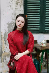 VGU No.27: Radiant Smile in Red Ao Dai, Capturing Vietnamese Traditional Beauty-14