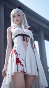 AI Generated Drakengard Zero Moji Part02: Unveiling the Tragic Beauty of a Blood-Stained White Dress Warrior-0