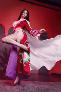 Coser Bao Zou Li Yu Wang: Alluring Boa Hancock Cosplay in Striking Red - Part07-1