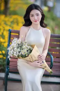 Elegant Muse in Silk Dress Amidst Blooming Garden: Captivating Asian Beauty 1000025196-3
