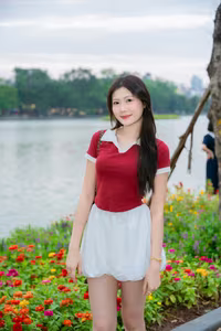 VGU No.42: Discover the Elegant Beauty of a Vietnamese Girl by a Vibrant Flower Lake-9
