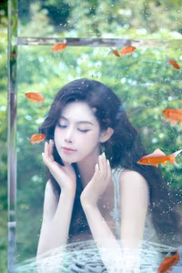 VGU No.12: Enchanting Ethereal Beauty Long-Haired Girl Amidst Shimmering Goldfish-1