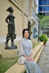 Radiant Vietnamese Beauty in Ao Dai with National Flag-7