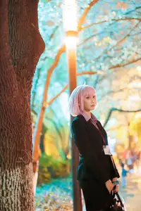 Coser Cien HamanOL: Captivating Pink-Haired Office Lady Cosplay by the City Lights-16