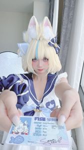 Coser@PoppaChan - Sameko Saba Cosplay: Adorable Sailor Outfit in a Lively Outdoor Setting-10