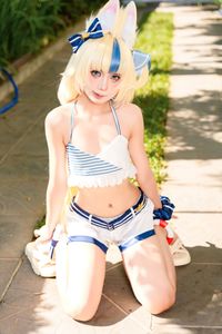 Coser@PoppaChan - Sameko Saba Cosplay: Adorable Sailor Outfit in a Lively Outdoor Setting-13