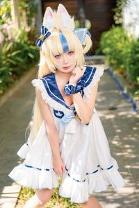 Coser@PoppaChan - Sameko Saba Cosplay: Adorable Sailor Outfit in a Lively Outdoor Setting-18