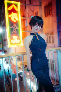 Coser Ely_eee as Reiko Kujirai B: Elegant Night Street Vibe with a Feline Friend-6
