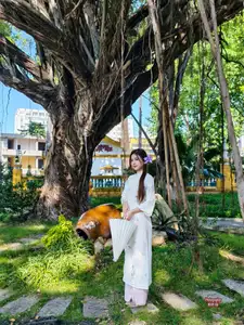 Graceful Ao Dai: Explore the Timeless Traditional Beauty of a Vietnamese Girl with an Elegant Parasol in a Lush Garden Setting-5