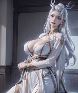 AI Generated Yong Sheng - Long Xuan: Captivating Silver-Haired Immortal with Elegant Deer Horns-1