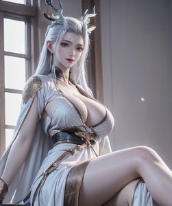 AI Generated Yong Sheng - Long Xuan: Captivating Silver-Haired Immortal with Elegant Deer Horns-21