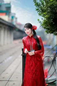 Graceful Red Ao Dai: A Timeless Blend of Vietnamese Tradition and Modernity.-3