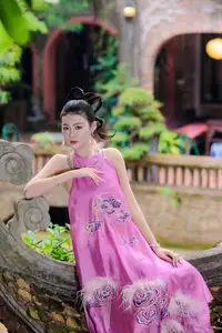 Timeless Grace: Vietnamese Woman's Modern Elegance Amidst Ancient Architecture.-2