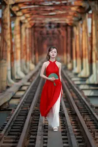 Asian Beauty: Graceful Woman in Traditional Red Dress, Radiant Charm-7