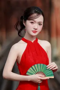 Asian Beauty: Graceful Woman in Traditional Red Dress, Radiant Charm-2