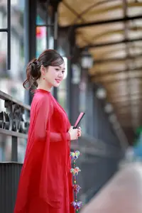 Asian Beauty: Graceful Woman in Traditional Red Dress, Radiant Charm-0