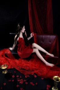 Red Romance: The Ethereal Art of Tian Tian in Exquisite Crimson Gauze-0