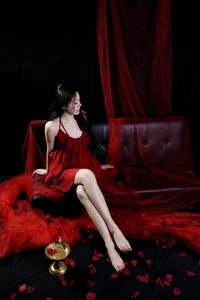 Red Romance: The Ethereal Art of Tian Tian in Exquisite Crimson Gauze-14