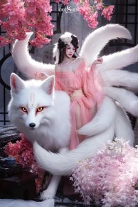 Mesmerizing Nine-Tailed Fox Cosplay: Ethereal Beauty in a Cherry Blossom Garden-5