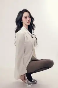 Elegant Muse in Black Sheer Stockings & White Blazer-0