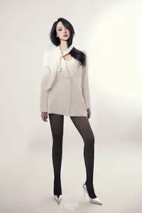 Elegant Muse in Black Sheer Stockings & White Blazer-2