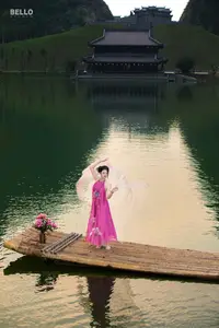 Traditional Vietnamese Beauty A Muse by the Ancient Lake Serene Charm-8
