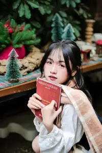 Cozy Christmas Reading: Young Woman and 'How to Win Friends' Book-2