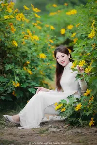 Radiant Youth: Vietnamese Girl in Elegant White Ao Dai Amidst Golden Blooms-14