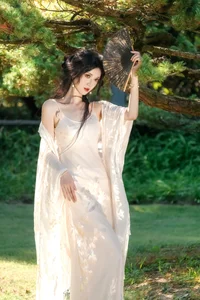 Ethereal Beauty in a White Flower Field: A Muse Under the Sun-19