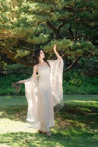 Ethereal Beauty in a White Flower Field: A Muse Under the Sun-14