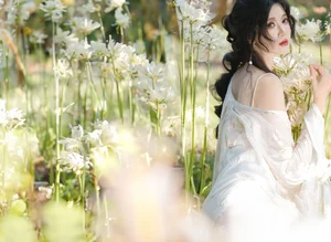 Ethereal Beauty in a White Flower Field: A Muse Under the Sun-7