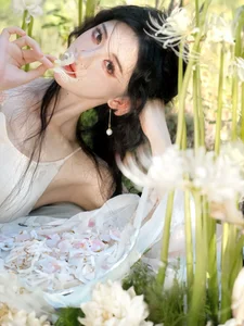 Ethereal Beauty in a White Flower Field: A Muse Under the Sun-13