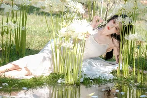 Ethereal Beauty in a White Flower Field: A Muse Under the Sun-3