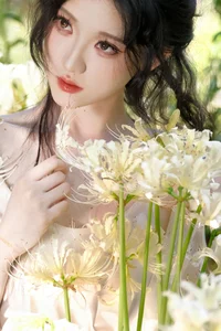 Ethereal Beauty in a White Flower Field: A Muse Under the Sun-17