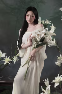 VGU No.34: Elegant Vietnamese Woman Amidst Pristine White Lilies-14