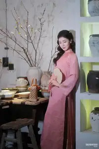 Serene Beauty of a Lady in Pink Traditional Dress with Spring Blossoms-13